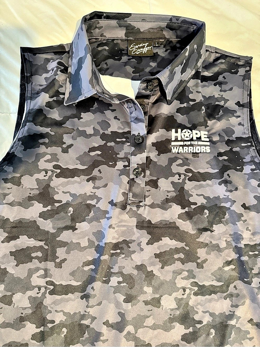 Hope for the Warriors Women's Black Grey Camo Sleeveless Polo